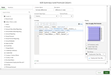 Screenshot showing the completed dialog for the difference in value formula